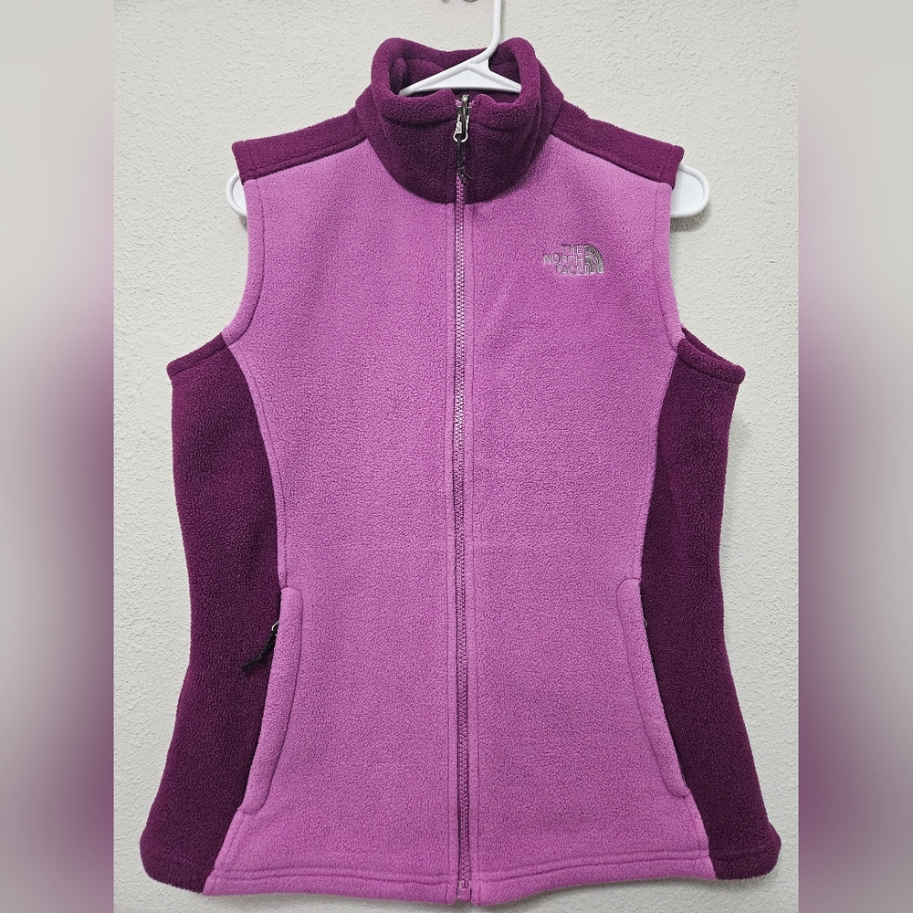 The North Face medium pink and maroon Soft fleece zip up vest jacket Layer